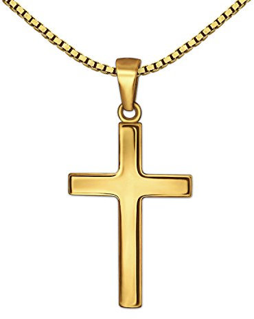 CLEVER SCHMUCK Set Goldener Anhänger kleines Kinder Kreuz 15 mm schlicht glänzend 333 Gold 8 Karat mit vergoldeter Kette Venezia 38 cm für kleines Mädchen oder Junge