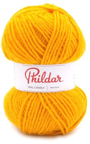 Phildar - Pelote de Laine Phil Charly - Laine à Crocheter et à Tricoter - 100% ACRYLIQUE - Aiguille n°4 - Couleur JAUNE