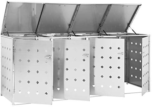 Tidyard Abri de Poubelle Quadruple | Abri à Poubelle sur roulettes 240 L en Acier Inoxydable