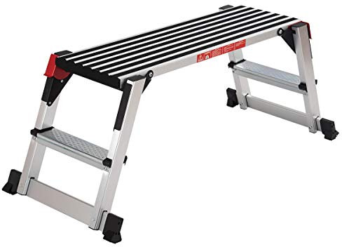 DREAMADE Plate-forme de Travail Professionnelle Pliable avec Verrous de Sécurité, Escabeau en Aluminium avec Surface & Coussin de Pied Antidérapante, pour Maison, Bureau, Garage