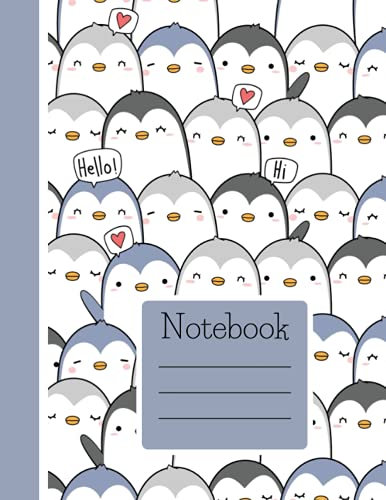 Penguin Composition Notebook: Cute Penguin themed notebook with wide ruled lines