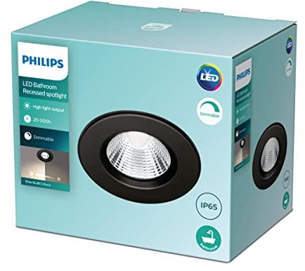 Spot LED PHILIPS Dive à intensité variable blanc chaud 2700K 5,5W IP65, pour éclairage de salle de bain et cuisine, noir