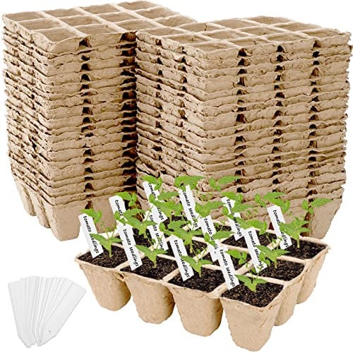 Jucoan 40 Pack Pots Seed Starter Trays, 480 Cells Germination Seedling Pots, Organic Biodegradable Plant Germination Tray with 40 Plant Labels for Vegetable Flower, Indoor Outdoor Garden