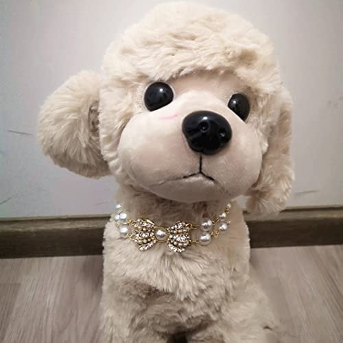 Dog Bow Tie Pet Pearl Necklace Adjustable Pet Collar With Bling Bow Dog Pearl Collars or Pets Cats Small Dogs Teacup Chihuahua Yorkie Costume Outfits