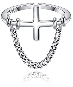 EVER FAITH Dame 925 Sterling Silber Zirkonia Braut Engagement doppel Tropfen Ring Cuff klar (Kreuz mit Kette)