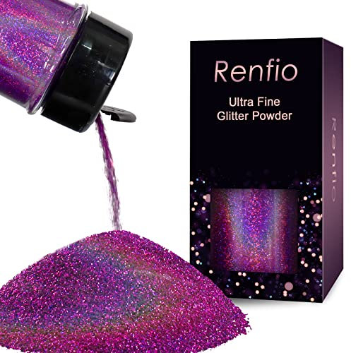 Renfio Holographic Glitzer Powder, 1.75 Oz (50g) glitzer gesicht, 1/128 0.008 0.2mm Ultra Fine Glitzerpulver For Garten Deko, Glitzer Basteln, Nail Powder, Body Glitzer Haare - Laser Lila