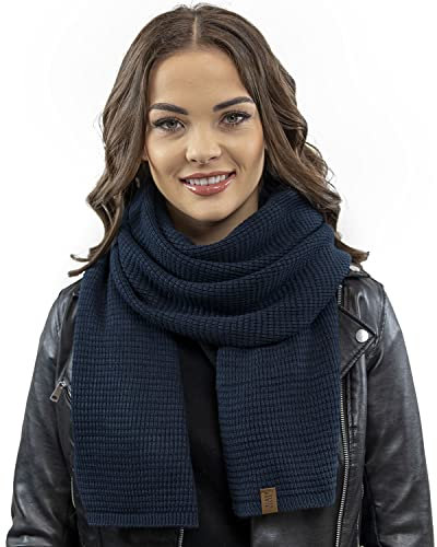 VIVISENCE Damen Winter Schal Aus Modischer Gemütlich Wärmendem Garn Kalte Wintertage Frauen Elegante Trendiger Und Sportliche Outfits Winter Herbst Modell 7041S, Dunkelblau,Einheitsgröße