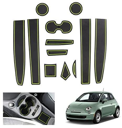 GAFAT 2016-2020 Fiαt 500/ Abarth 595 Tappetini Antiscivolo, Tappetini in Gomma per Console Centrale, Portabicchieri, Contenitori, Cuciture per Porta, Compatibile Con Fiat 500 Abarth 595 (Verde)