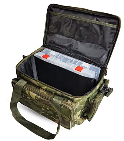 A&N Angeltasche Camouflage mit 2 Tackle Boxen 45x25x22cm Gerätetasche Köderbox
