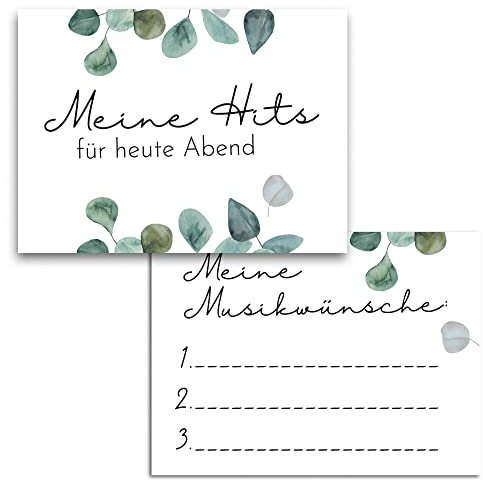 MAVANTO 50x Musikwunschkarten Hochzeit Party DJ - DIN A7 Karten für individuelle Musikwünsche deiner Gäste zu feierlichen Anlässen (Eukalyptus)