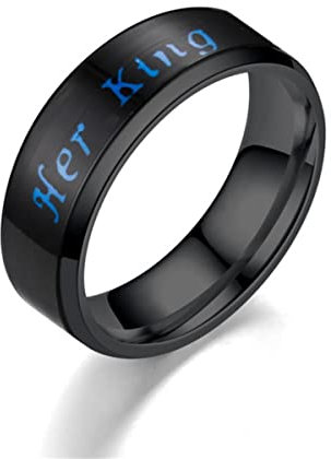 YAHOYA 6mm Paar Ringe Temperaturanzeige Ihr König und seine Königin Edelstahl Ring für Frauen Mann Verlobungsringe