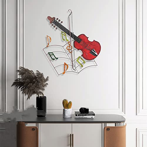 Violin Metal Wall Decor, Hanging Metal Musical Note Wall Art, Vintage Wrought Iron Sheet Music Wall Hanging, for Beer Bar, Wedding, Party, Christmas, 27 x 22 Inches