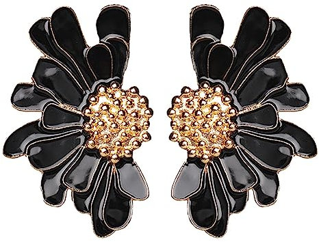 SIXDUTON Vintage Blumen Ohrringe Gänseblümchen Earrings, Hypoallergene Party Modeschmuck für Frauen und Mädchen (Schwarz)