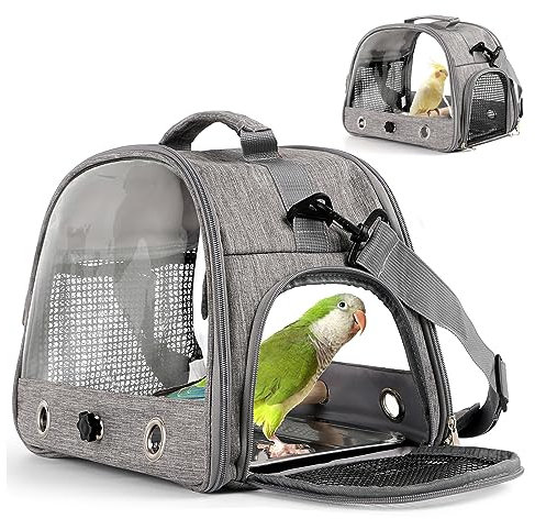 Vogel Reise Tragetasche mit Sitzstange Sittich Rucksack Träger mit Edelstahlplatte Tragbare Haustier Tragetasche für Vogelkäfig Zubehör Transparent Reise Tragetasche Käfig für Wellensittiche Conure