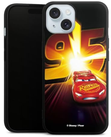 Premium Silikon Hülle kompatibel mit Apple iPhone 15 Handyhülle schwarz Case Offizielles Lizenzprodukt Cars Lightning McQueen 95