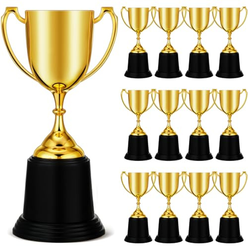 Ecation 12 Pcs 9 Inch Gold Trophy Award Gold Award Cup Employee Coworker Appreciation Gifts Golden Plastic Trophy for Thank You Teacher Nurse Volunteer Men Women Rewards Party (Simple)