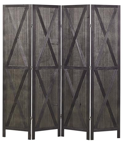 Paravent à 4 Panneaux Pliants en Bois de Paulownia Brun Foncé 170 x 163 cm Ridanna