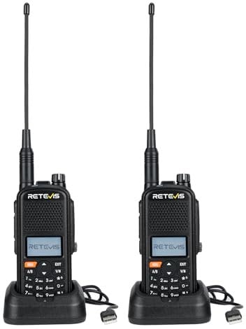 Retevis A61 Radioaficionados, Radio GPS de Doble Banda, Walkie Talkies Impermeables IP67, 2 m/70 cm/FM/Am, batería de 2200mAh, Sub PTT, Carga USB-C Radios de 2 vías para Evento de jamón (2 Piezas)