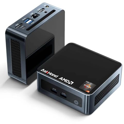 AskHand Mini PC Ryzen 5 5500U 16GB DDR4 RAM (6C/12T up to 4.0GHz) 512GB PCIE NVME SSD/WiFi/BT/USB & USB-C /2*HDMI, 4K@60 Hz Triple Display