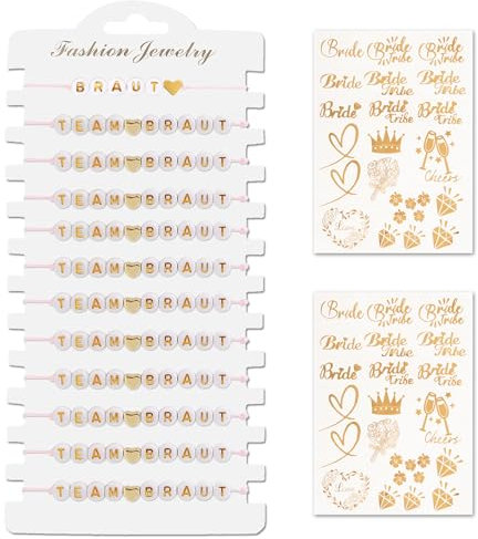 Kunoli 12 Stück JGA Armbänder Frauen, Junggesellenabschied Frauen, Team Bride Armbänder und 40 Pcs Team Bride Tattoos, JGA Accessoires Frauenjga für Dating, Hochzeit, Begleitgeschenk