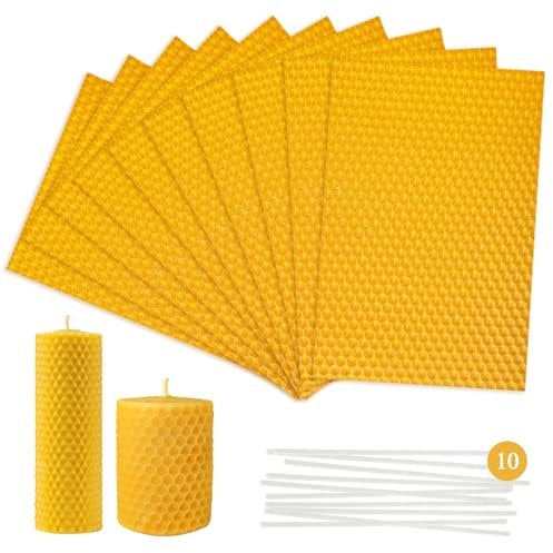 TRINIDA 10 Pcs Beeswax Sheets for Candle Making, DIY Candle Making Kit for Kids and Adults (5.1 x 3.5 in)