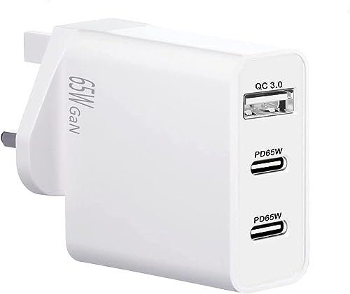 65W USB C 3-Port Fast GaN Charger for OnePlus Nord CE4 Lite 5G - Wall Power Adapter with Dual USB C and USB A Charging Ports For OnePlus Nord CE4 Lite 5G (WHITE)