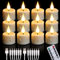 Cibnew Lot de 12 bougies chauffe-plat rechargeables avec télécommande et fonction minuterie - Flamme vacillante - Avec 2 câbles USB - Pour fête, chambre, Halloween, décoration de Noël - Beige