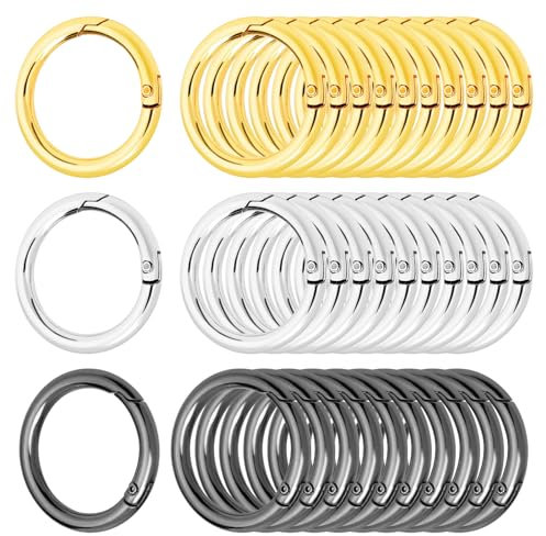 30 Pezzi Anelli Apribili per Borse, Moschettoni Ganci per Borse Uncinetto in Lega di Zinco per Borse Portachiavi Progetti Artigianali, Decorazioni e Accessori Fai-da-Te, Tre Colori Eleganti (27mm)