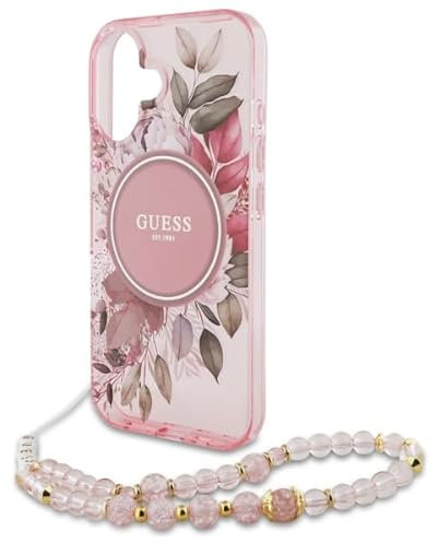 CG MOBILE Guess GUHMP16SHFWBRCESP Hülle für iPhone 16 6.1 Rosa hardcase IML Flowers with Pearl Strap
