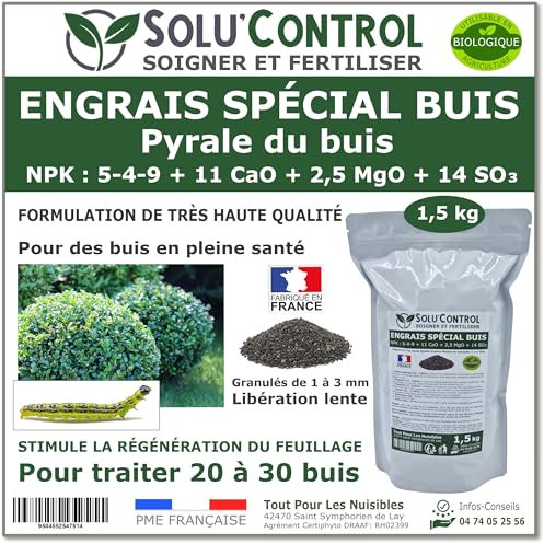Engrais Spécial Buis 1,5 kg - SoluControl - Formulation haute qualité Organo-Minerale - Idéal après attaque de la chenille de la Pyrale ou maladies du buis