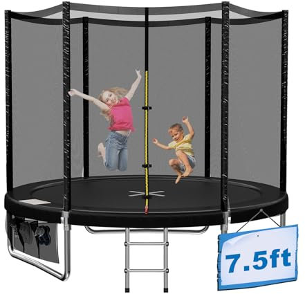 Devoko 7.5ft Secure Kids Trampoline - Garden Trampoline Safety Net & Reinforced Steel Frame | Super Stable Garden Play for Children 6-12 Years | Premium Waterproof, Easy Setup