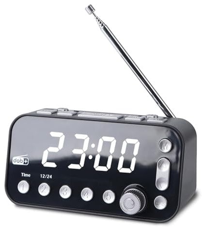 Alkia 【2025 Neueste】 Radio mit Uhr, FM/DAB+/DAB Radiowecker mit 5 Zoll Großbildschirm, 1 Zoll weißem Ziffern Anzeige, Doppel Weckfunktion, Dimmer, Schlaf Timer und Snooze Funktion, Standard (Schwarz)