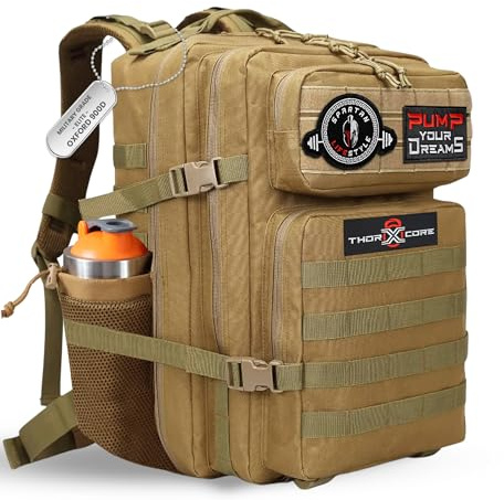 THORXCORE Rucksack Militär – Taktischer Rucksack 45L wasserdicht | Tactical Backpack mit Patches, organisiertem Stauraum (Kaki2)