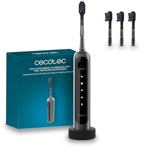 Cecotec Schallzahnbürste ToothCare DeluxeSwing. 60° Oszillation, 66.000 rpm, 3 Modi, bis 40 Tage Akku, 3 Bürstenköpfe, Memory, Flight Mode Lock, LED-Display, Ladestation, Sleep Mode
