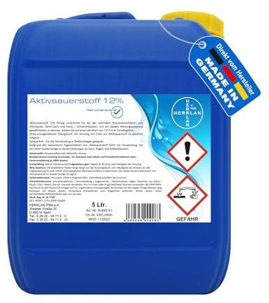 HERRLAN® Aktivsauerstoff 12% – 5 Liter Kanister- stabilisiert | FOOD GRADE Qualität - Wasserpflege & Desinfektion - Chlorersatz - Klarwasser-Effekt - Made in Germany