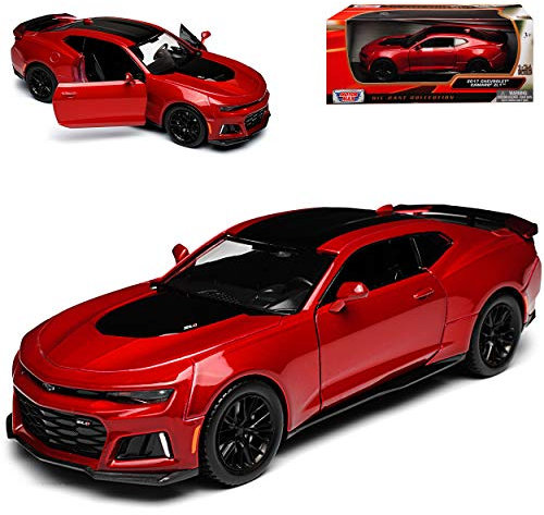 Motormax Chevrolet Camaro Coupe ZL1 Rot mit Schwarz 6. Generation Ab 2015 Version Ab 2017 1/24 Modell Auto mit individiuellem Wunschkennzeichen