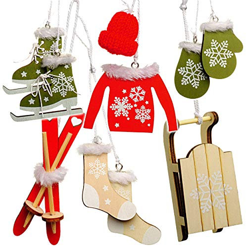 alles-meine.de GmbH 10 TLG. Deko Set - Winter & Weihnachten - Ski/Schlittschuhe/Schlitten - aus Holz - Miniatur/Diorama - Anhänger - Weihnachtsdeko/Winter - Winterurla..