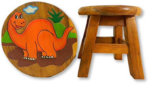 Children's Wooden Stool, Orange Diplodocus Design - Handmade Acacia Wood - Small Chair, Footstool or Side Table - Nursery & Bedroom Decor - Fun Step Stool for Kids - Ideal Christmas & Birthday Gift