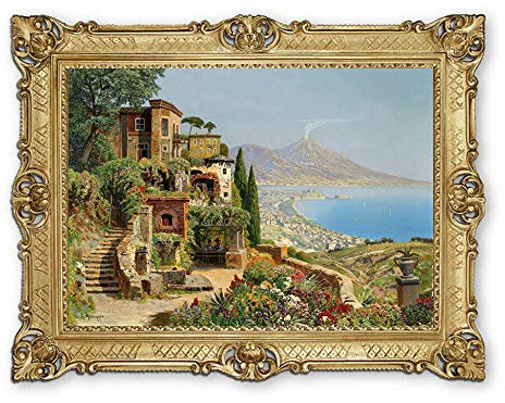 Lnxp Wunderschönes Gemälde 70x90 cm Künstler; A. Arnegger ´Die Bucht von Neapel ´Bild Bilder BarockBILD Rahmen Antik Repro Renaissance als Gemälde & hochwertige Kunstreproduktion 58B