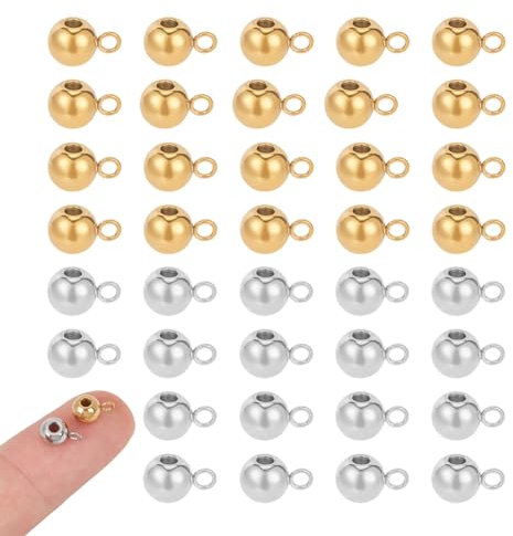 UNICRAFTALE 60pcs 2 Farben Rondelle Bail Beads Edelstahl Kleiderbügel Links Golden & Edelstahl Farbbügel Verbindungsglieder Für Anhänger Europäischen Schmuckherstellung, Loch 2 mm