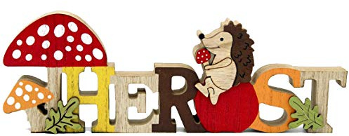 LB H&F Schriftzug Herbst zum hinstellen Holz Natur Herbstdeko Igel niedlich 29cm (Pilz)