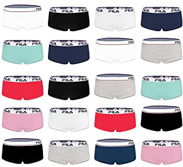 FILA Pack Surprise Shorty Femme Coton, Modèle Aléatoirement Choisi (Lot de 4), Noir, Blanc, Rose, Gris, Taille XS
