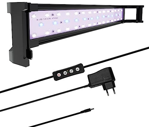 Yakimz LED Aquarium Beleuchtung, 16W Aquariumbeleuchtung Lampe Weiß Blau Licht Aquarium Lampe mit Verstellbarer Halterung für 45-60cm Süßwasser-Aquarien