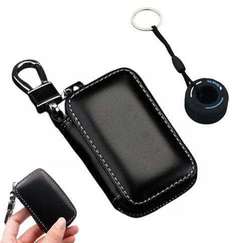 Norhogo Custodia per chiavi dell'auto, portachiavi per portachiavi in pelle con portachiavi, gancio in metallo e borsa con cerniera portachiavi per portachiavi remoto, Nero