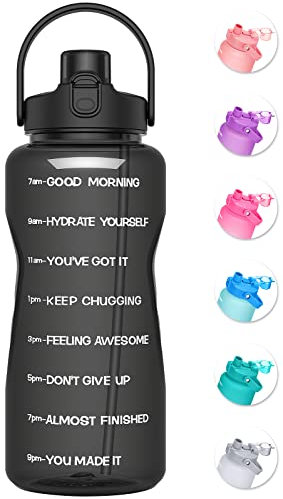Unistar Gallonen Wasserflaschen mit Trinkzeiten 12 oz Wasserflasche mit Strohhalm Innovative 2-in-1 Deckel Sportflasche Motivierend BPA Frei Sport Fitness Gym Camping 3,8L Große Wasserkrug