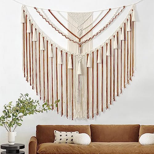 Weldomcor Große Makramee Wandbehang Boho Geometrische Kunst Gewebte Baumwolle Wandteppich Wanddekor Gelb Böhmische Heimtextilien für Wohnzimmer Schlafzimmer Wohnheim Wohnung