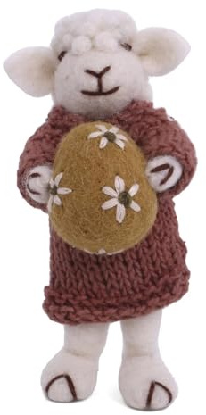 Én Gry & Sif handgefilztes Osterlamm Schaf mit Ornament - Lämmchen - Anhänger aus Filz - Ostern-Deko - fair Trade Handmade … (Lamm rotes Kleid Ei)