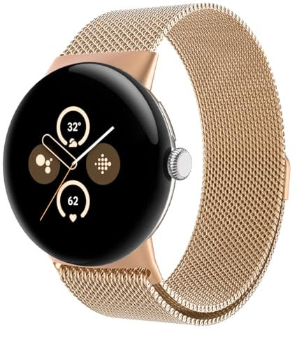 Astorgos Metall Armband Kompatibel mit Google Pixel Watch 3 41mm Armband/Pixel Watch 2 Armband/Pixel Watch, Edelstahl Ersatzarmband Uhrenarmband mit Magnetverschluss für Damen Herren, Roságold