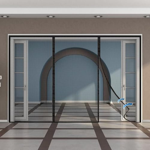 Puerta Reforzada con Mosquitera para Gatos, 250x250cm Mosquitera Gruesa Resistente a Gatos, Mosquitera Anti-Gato con Cierre para Sala de Estar, Cocina, Dormitorio Negro