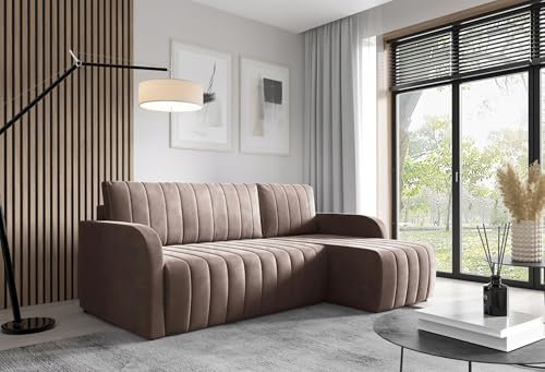 LIKMA Braun Ecksofa Otto 224x145 cm mit Schlaffunktion (200x140 cm) Eckcouch mit Bettkasten Wohnlandschaft mit Bettkasten Bettsofa mit Stauraum Polstermöbel Sofa 3 Sitzer